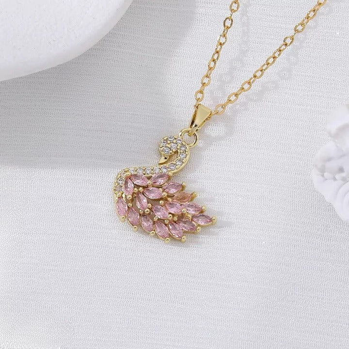 Swan Zircon Necklace - Jewelry Product Designed For Personal Style And Daily Fashion Routine - Golden Pink